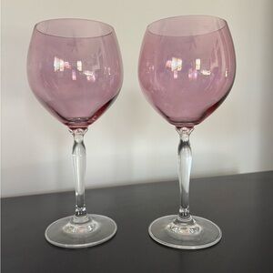 Pier 1 Crystal Cranberry Rose Iridescent Balloon Glasses